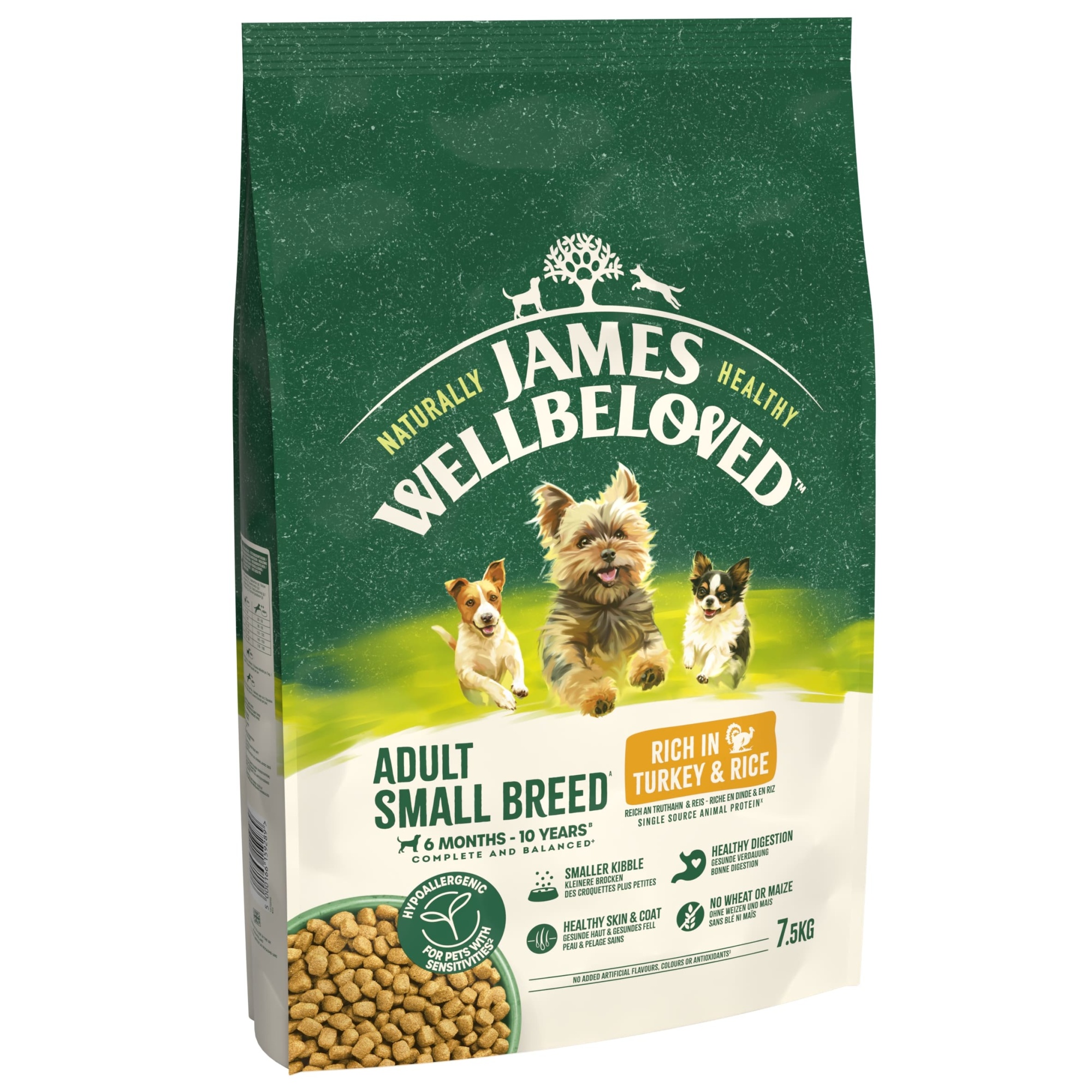 James Wellbeloved Dry Dog Adult Small Breed Turkey & Rice 7.5kg