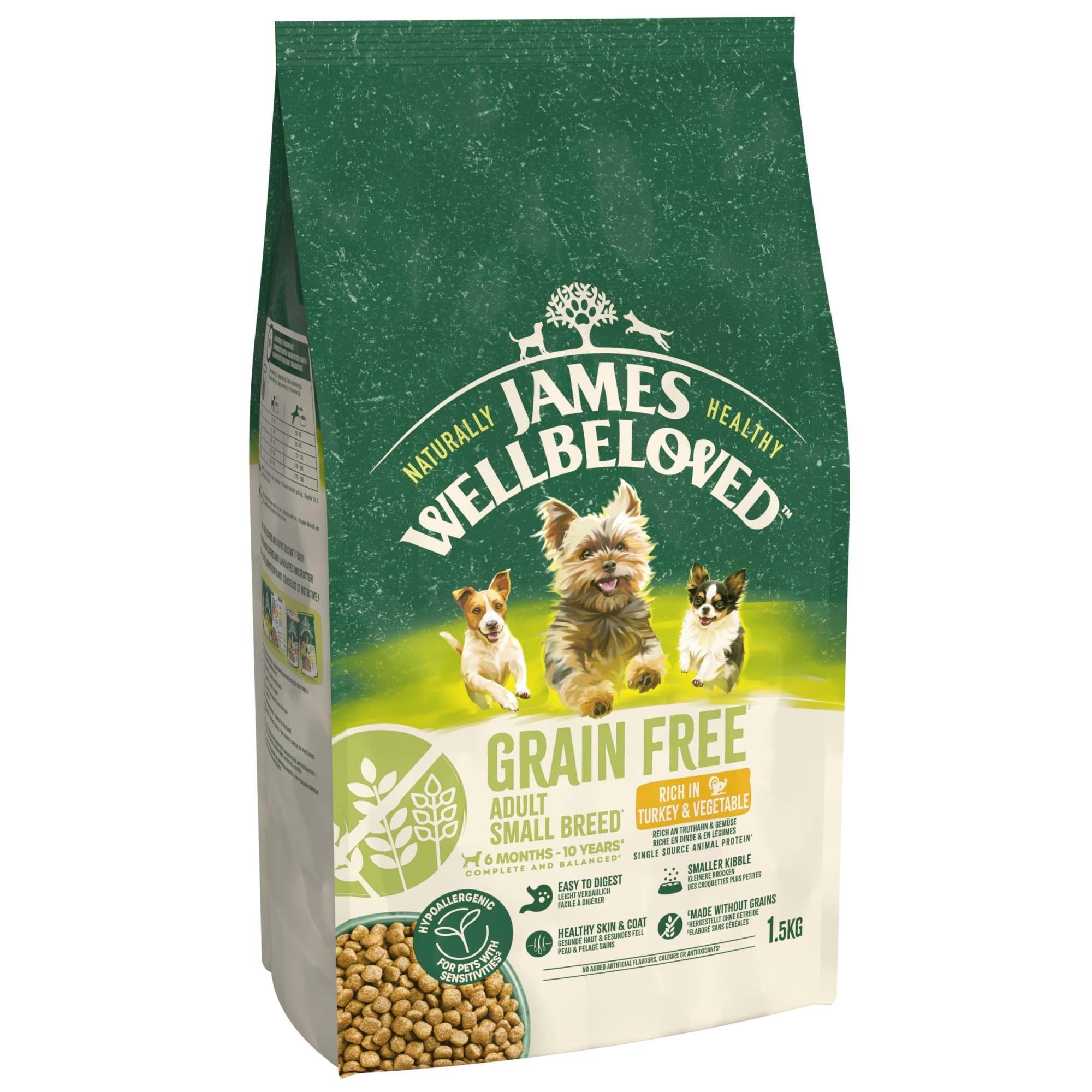 James Wellbeloved Dry Dog Grain Free Adult Small Breed Turkey & Veg 1.5kg