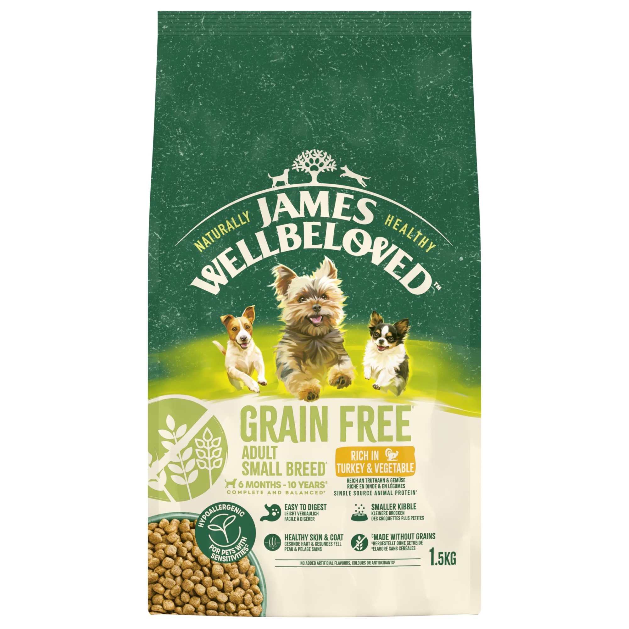 James Wellbeloved Dry Dog Grain Free Adult Small Breed Turkey & Veg 1.5kg