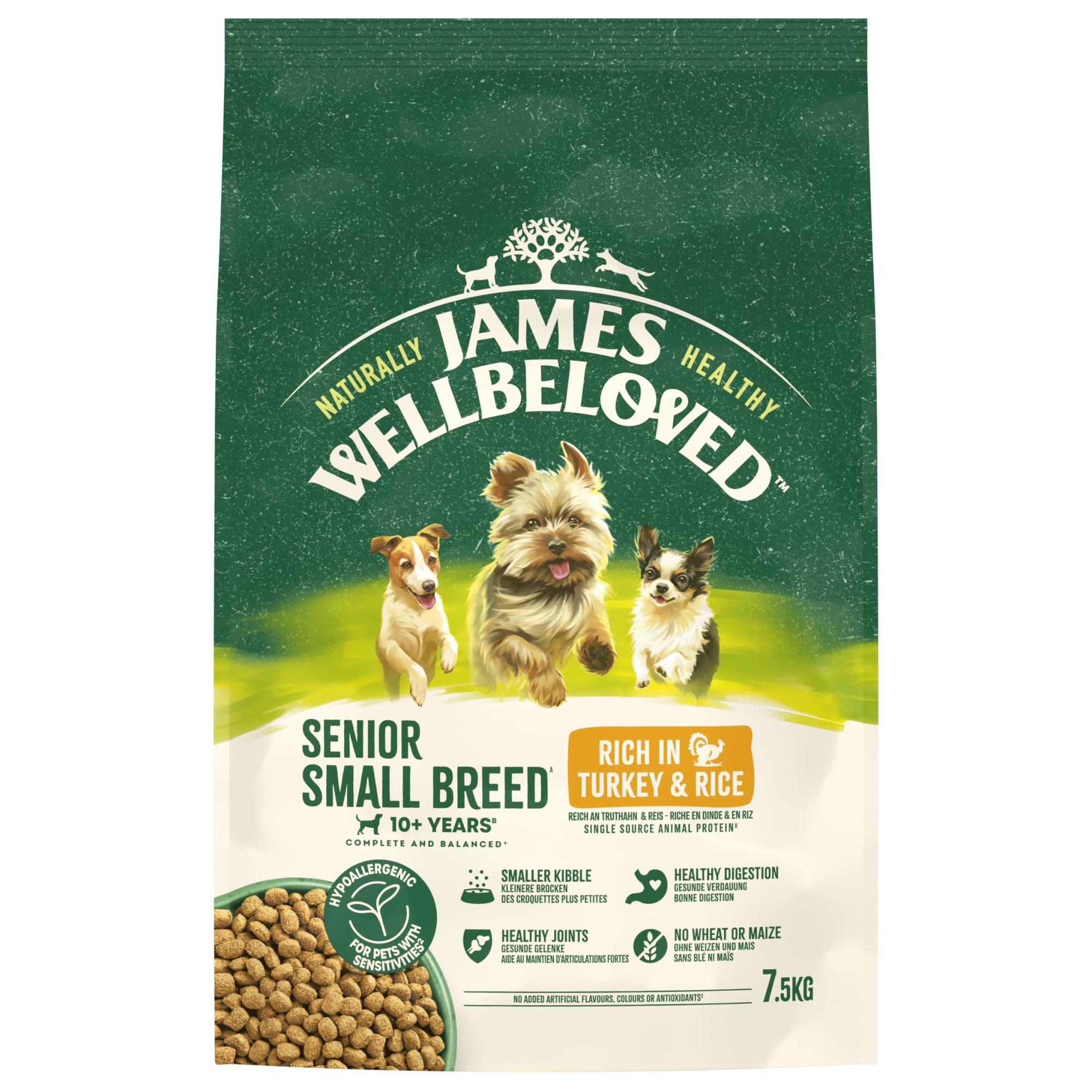 James Wellbeloved Dry Dog Senior Small Breed Turkey & Rice 7.5kg