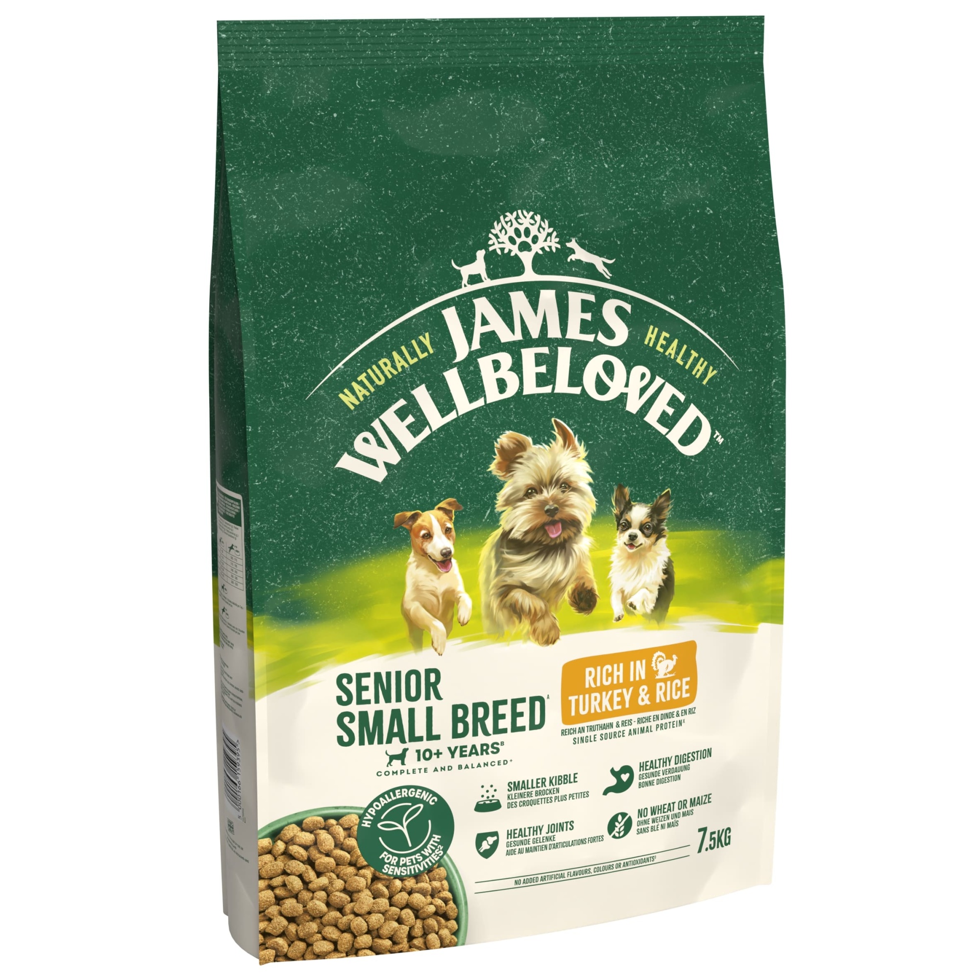 James Wellbeloved Dry Dog Senior Small Breed Turkey & Rice 7.5kg