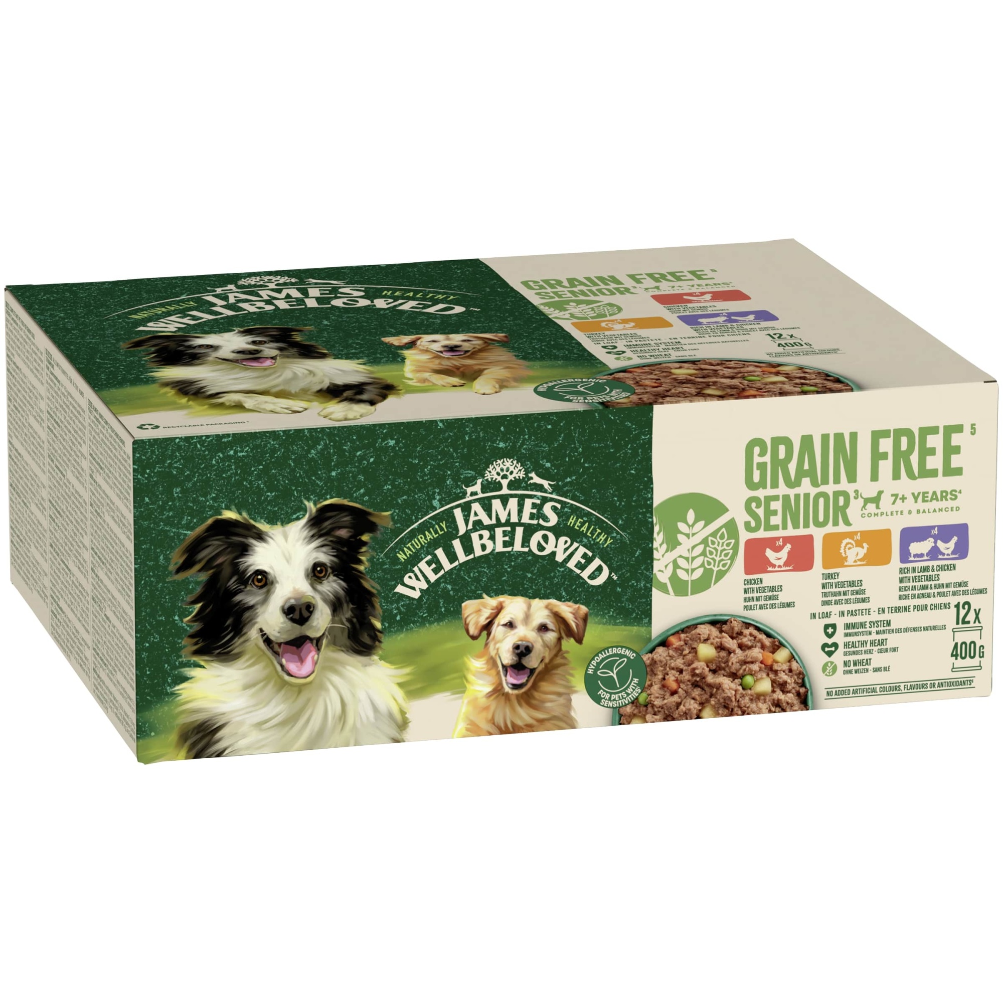 James Wellbeloved GF Snr Wet Dog Food Turkey Lamb & Chicken 12 x 400g