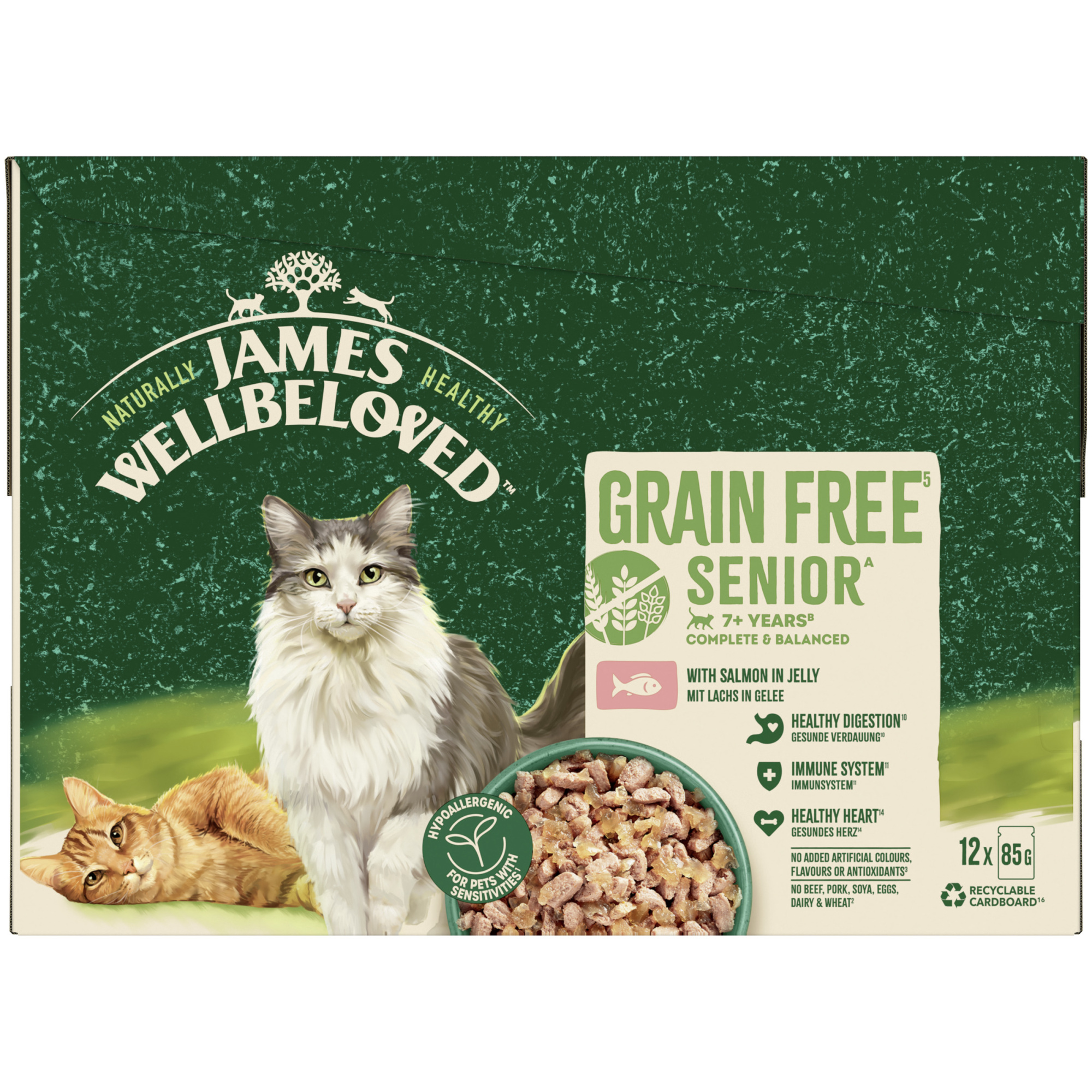 James Wellbeloved Grain Free Senior 7+ Cat Wet Food Pouch Salmon in Jelly 12x85g