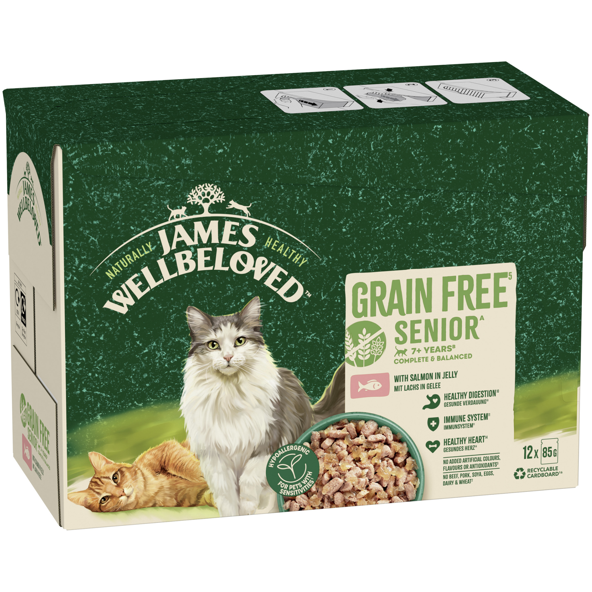 James Wellbeloved Grain Free Senior 7+ Cat Wet Food Pouch Salmon in Jelly 12x85g