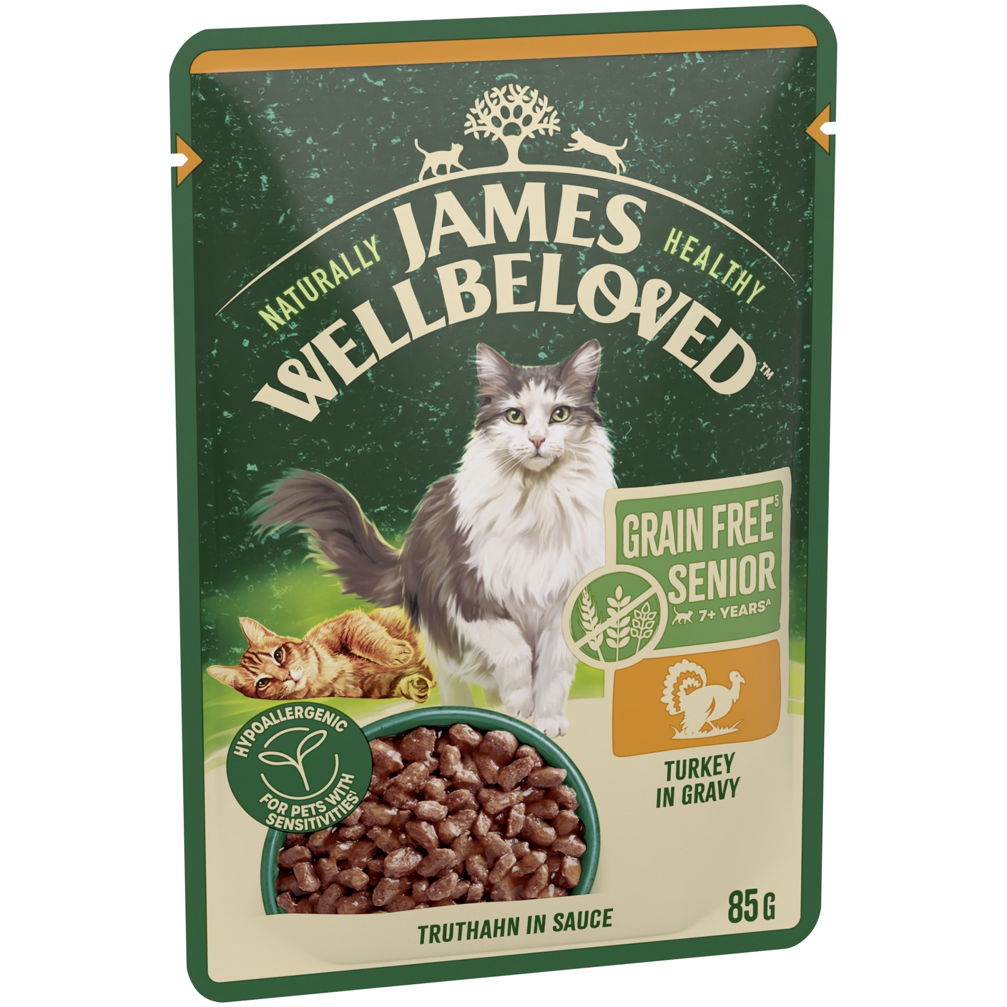 James Wellbeloved Grain Free Senior Cat Wet Food Pouch Turkey in Gravy 12x85g
