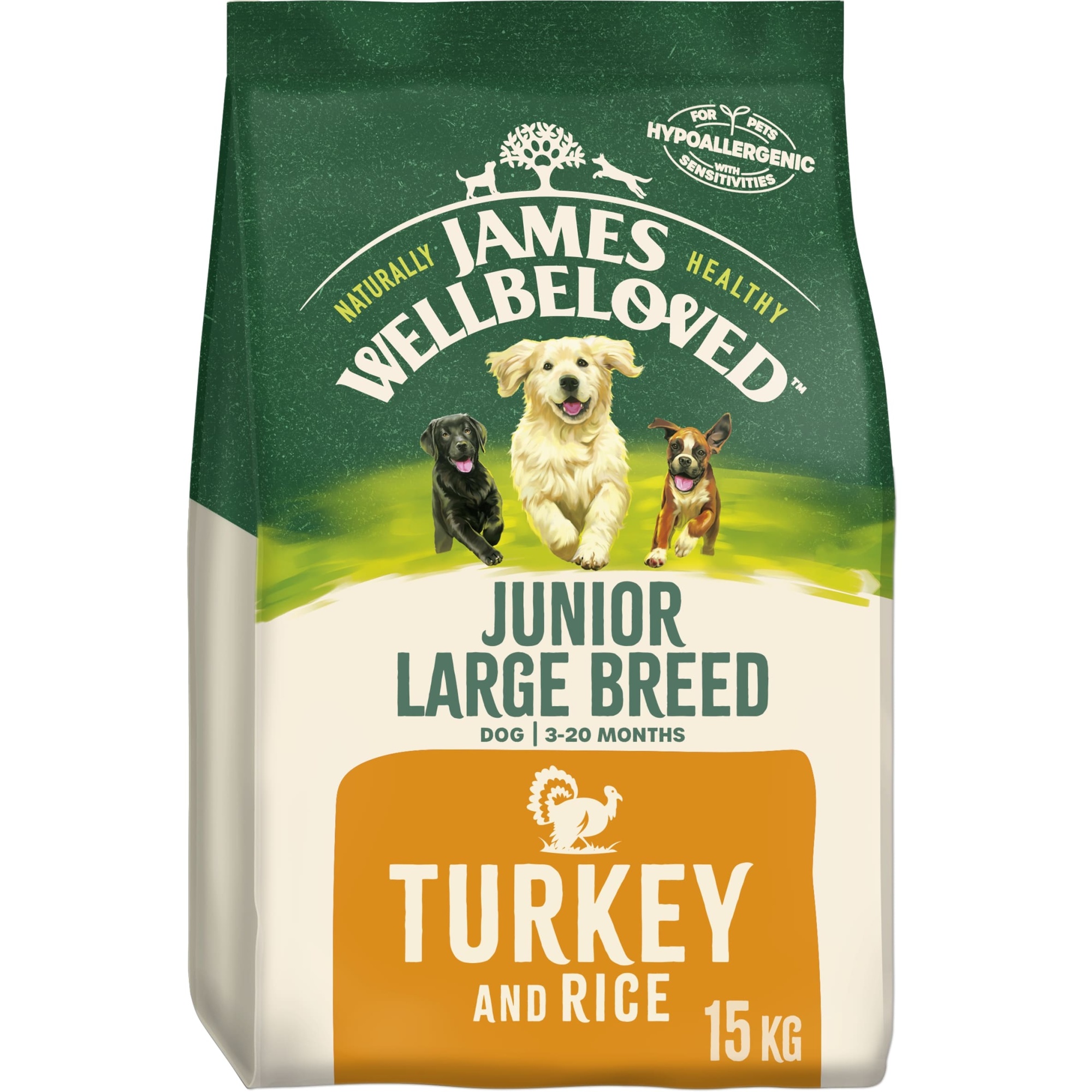 James Wellbeloved Junior Large Breed Dry Dog Food Turkey & Rice 15 kg