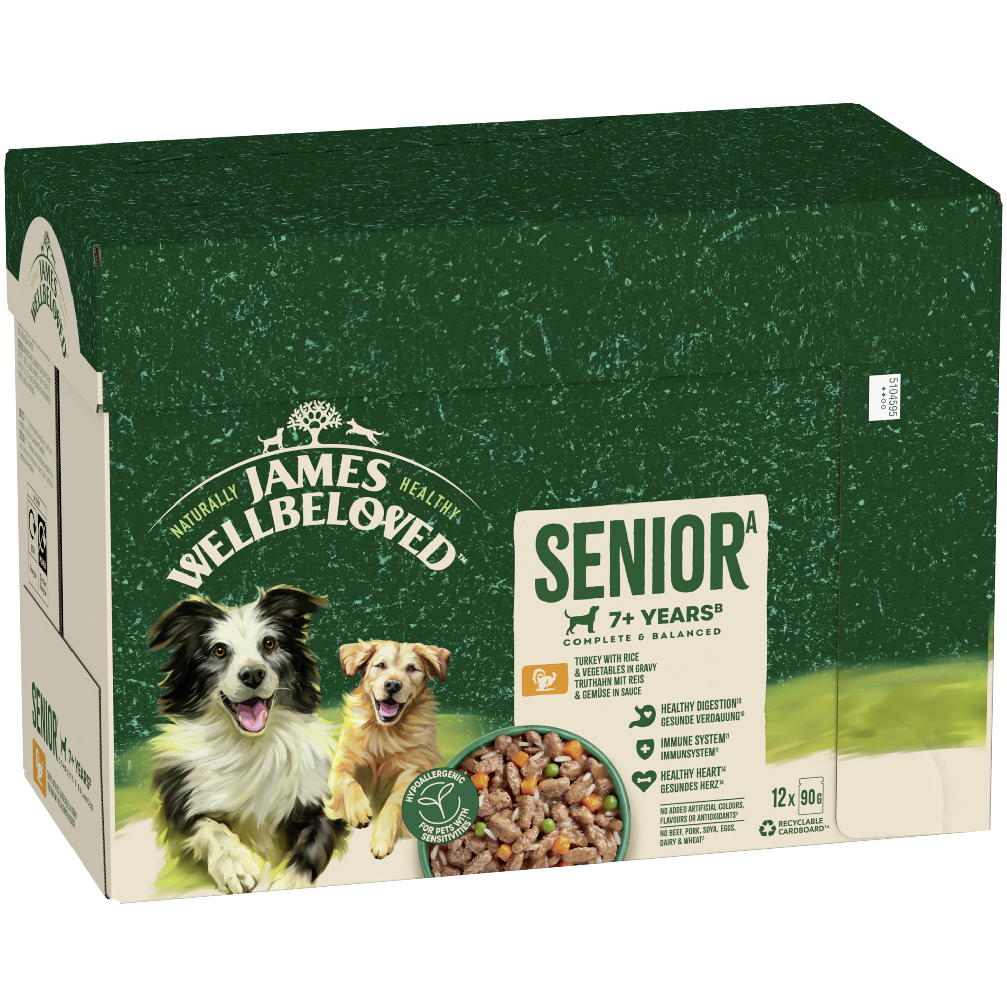 James Wellbeloved Senior Wet Dog Food Turkey and Rice in Gravy Pouch 12x90g