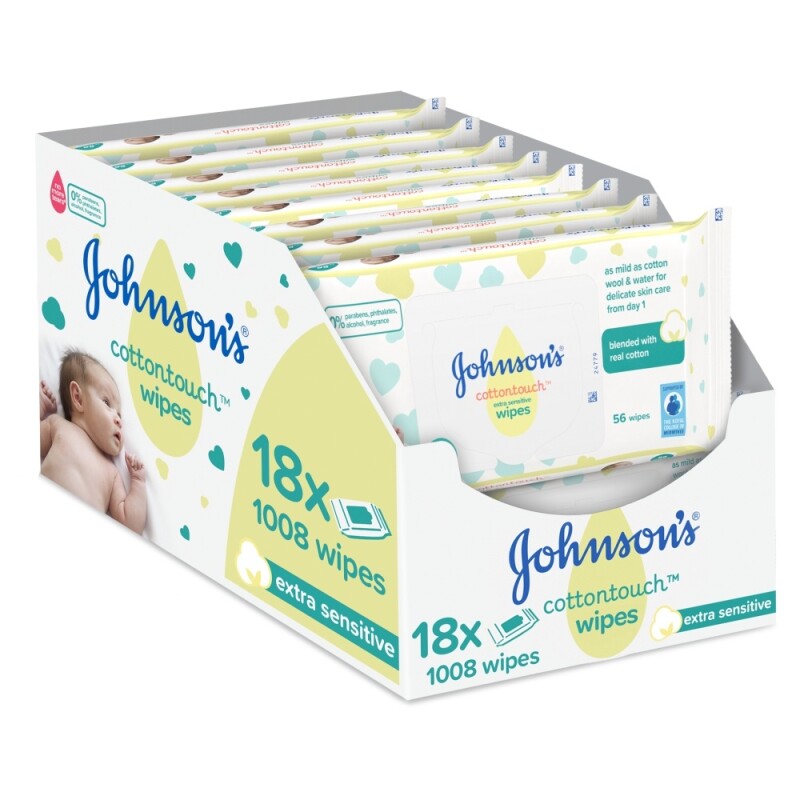 Johnsons Baby Cotton Touch Wipes 56 Pieces 18 Pack