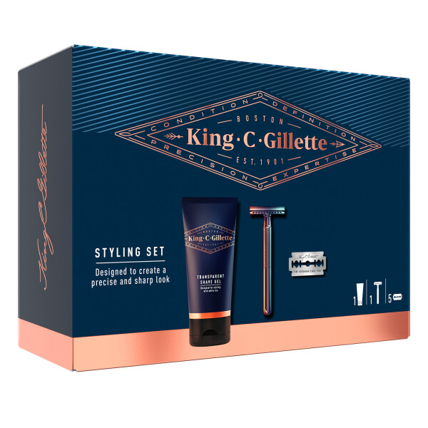 King C Gillette Double Edge Razor, 5 Blades & Shave Gel Gift Set