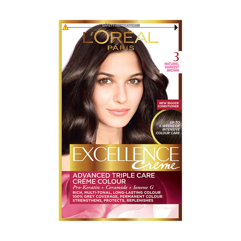 L'Oreal Excellence Creme 3 Natural Darkest Brown Permanent Hair Dye