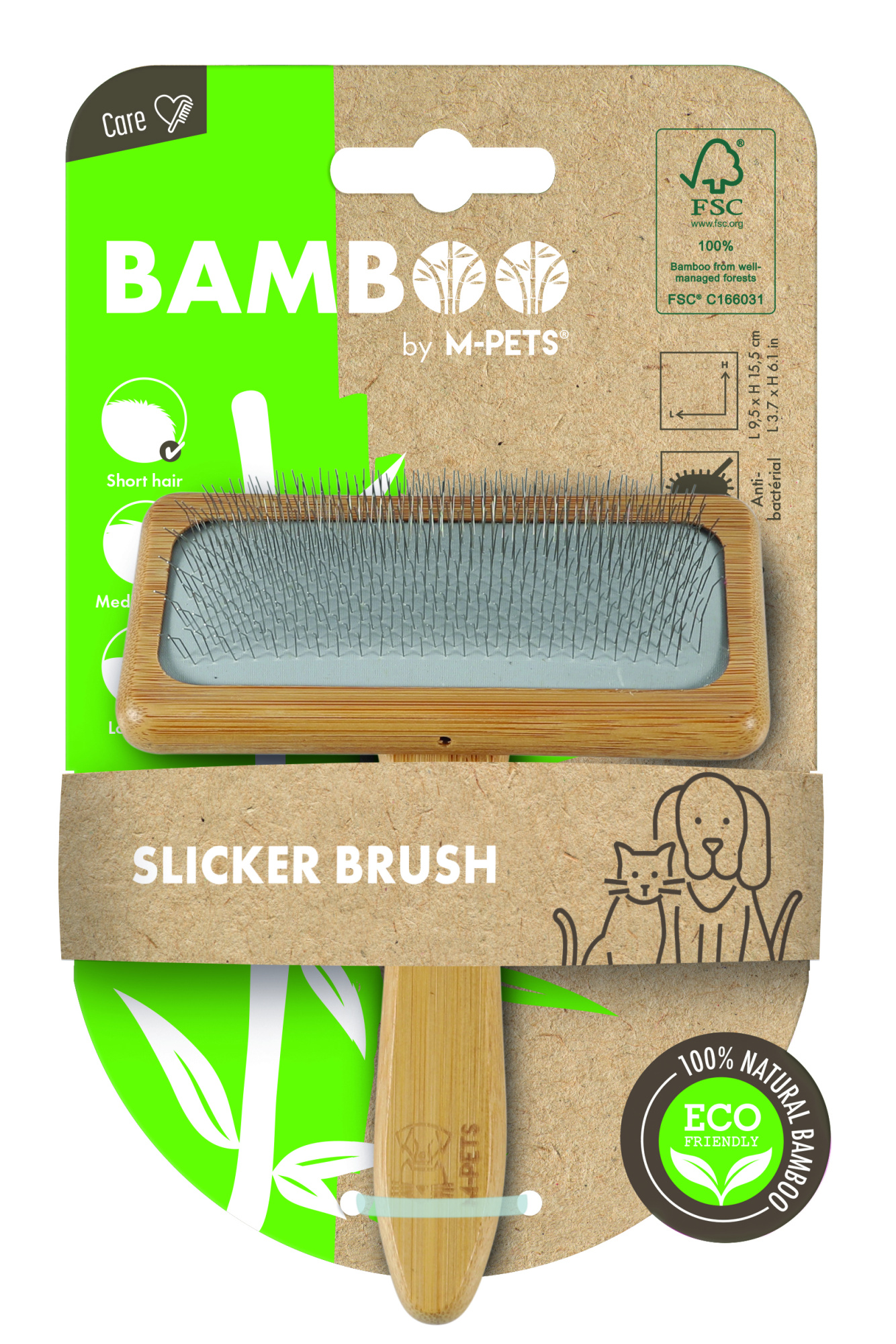 M-PETS Bamboo Slicker Brush - Medium