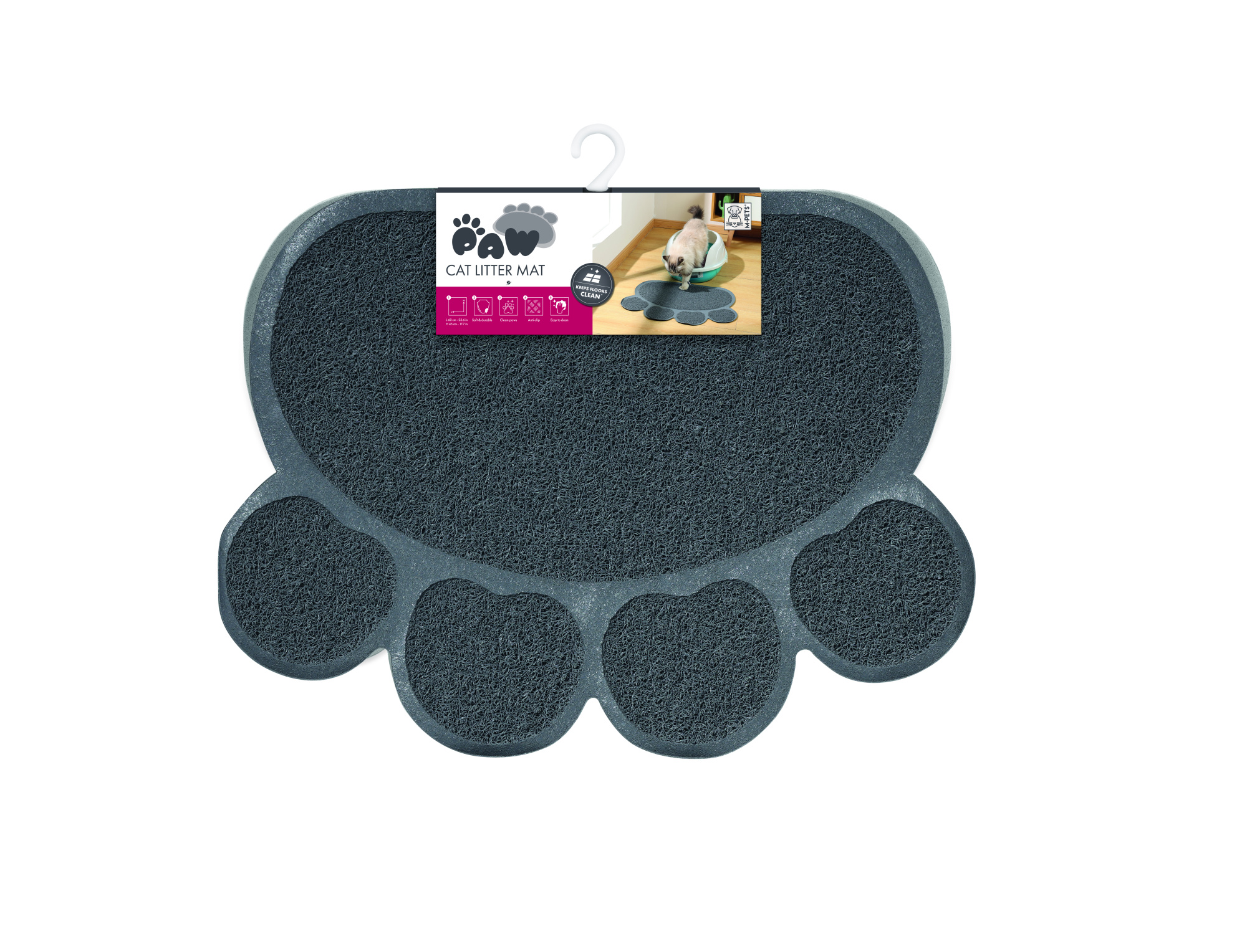 M-PETS Paw Cat Litter Mat -  Grey