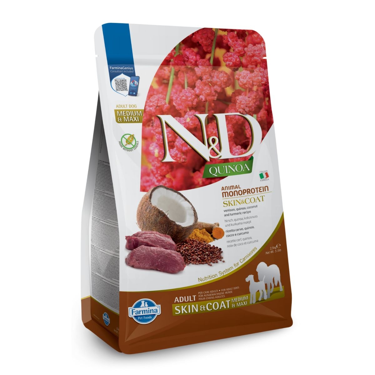 Farmina N&D Quinoa Dog Skin & Coat. Venison & Coconut Adult Med/Maxi 2.5 Kg