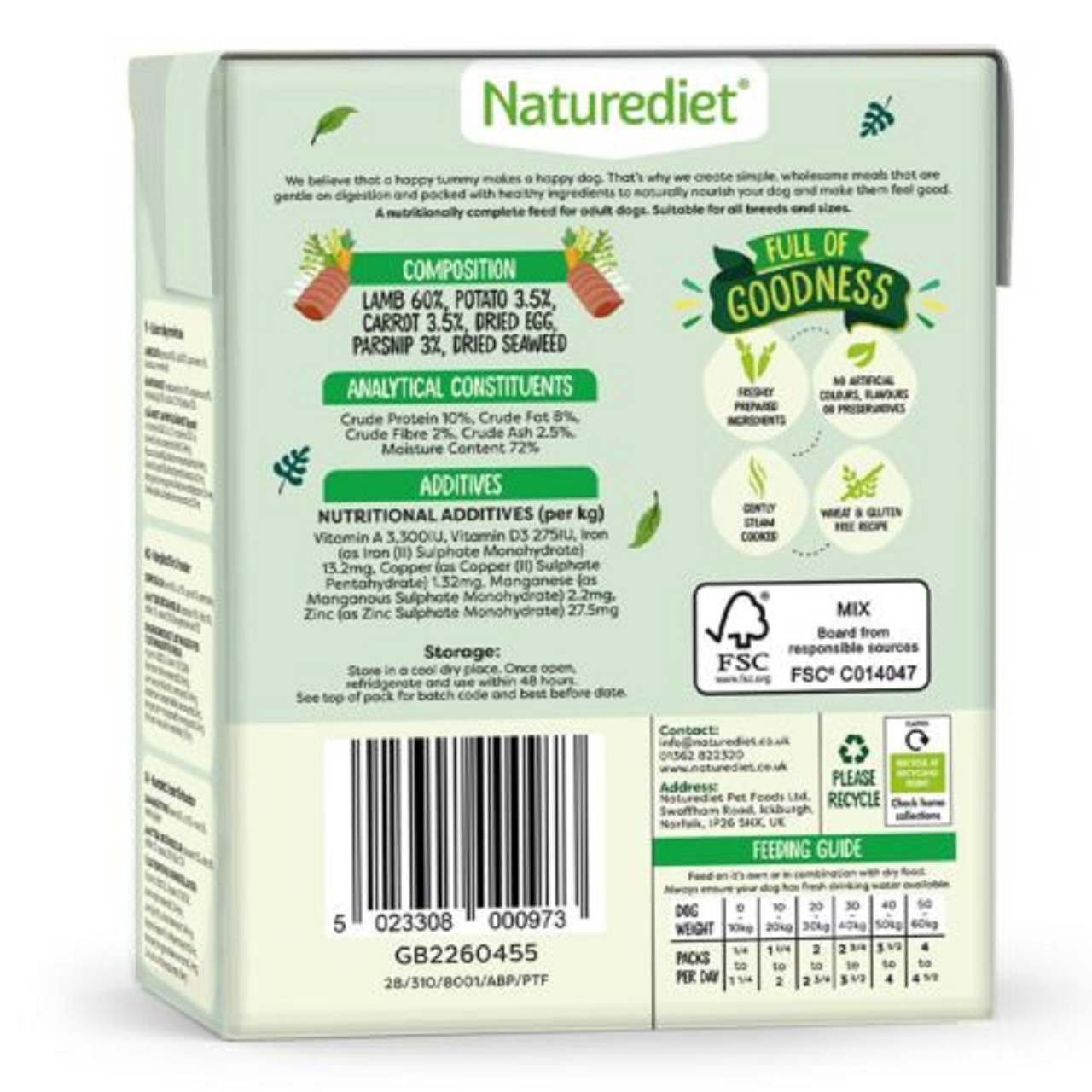 Naturediet  Adult Feel Good Grain Free Lamb Dog Food 390g  x 18