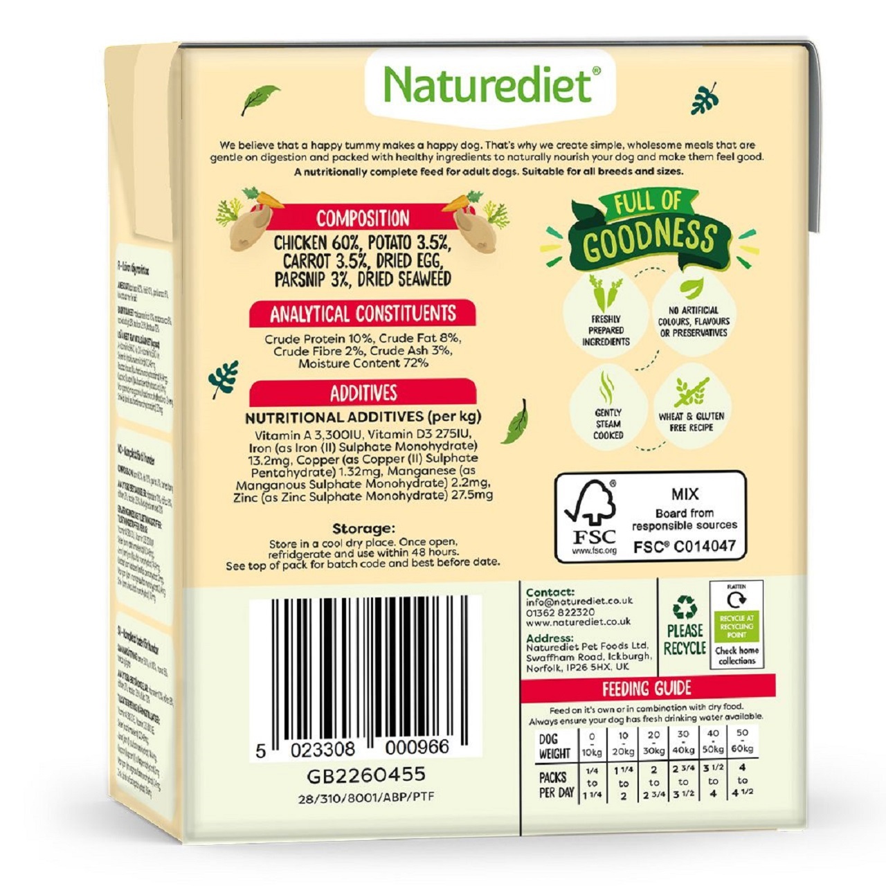 Naturediet Adult Feel Good Grain Free Chicken Dog Food 390g  x 18