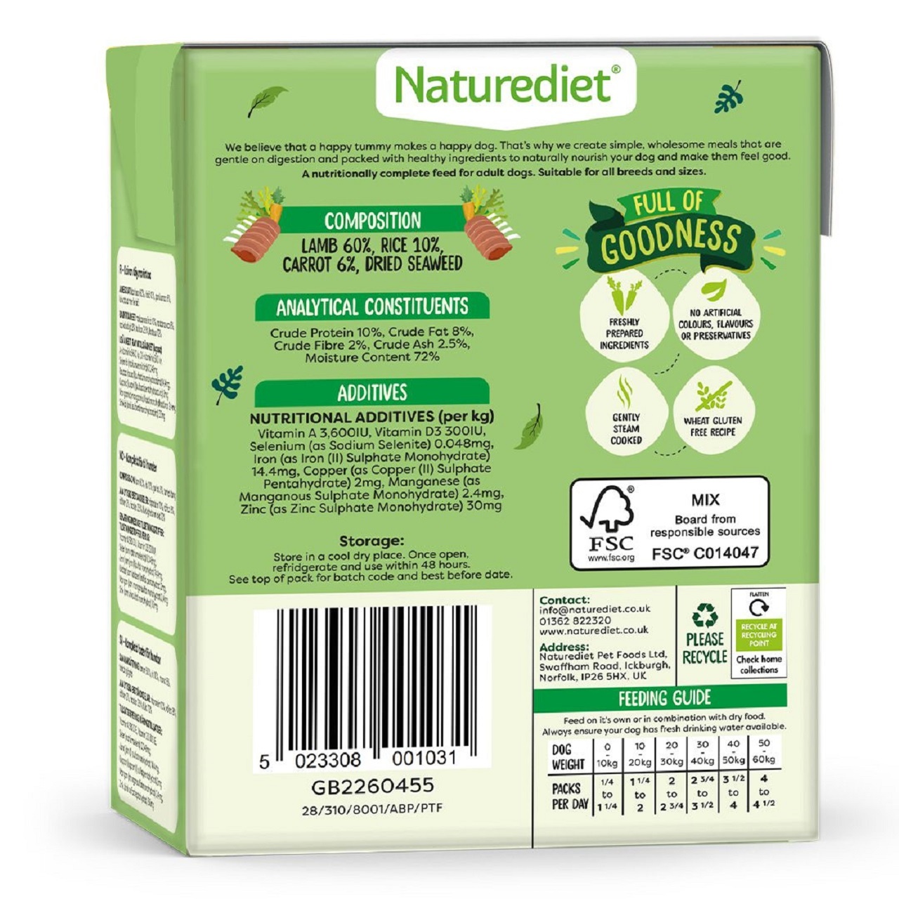 Naturediet Adult Feel Good Lamb Dog Food 390g x 18