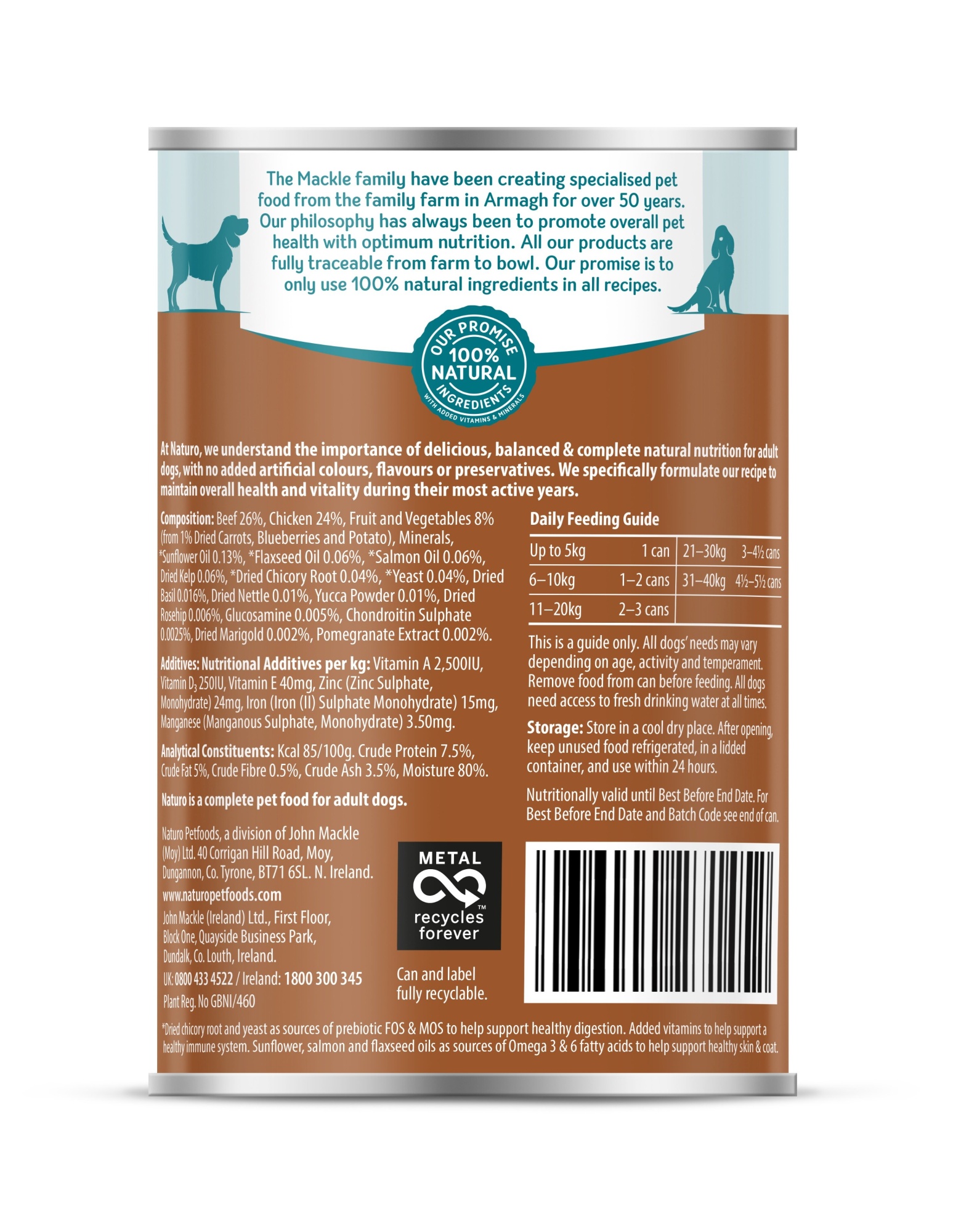 Naturo Adult Beef & Chicken Wet Dog Food  In Jelly Can 390g x 12