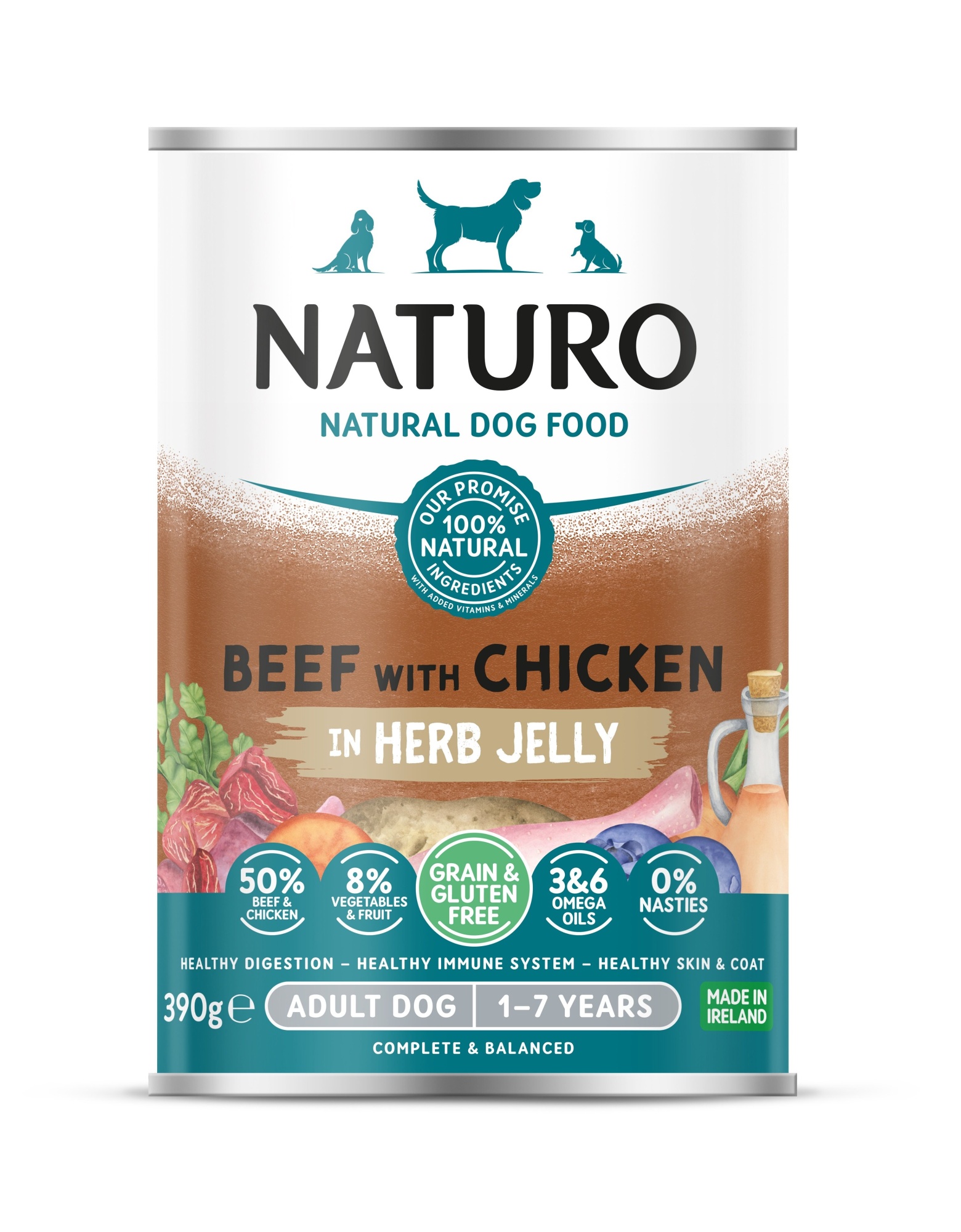 Naturo Adult Beef & Chicken Wet Dog Food  In Jelly Can 390g x 12