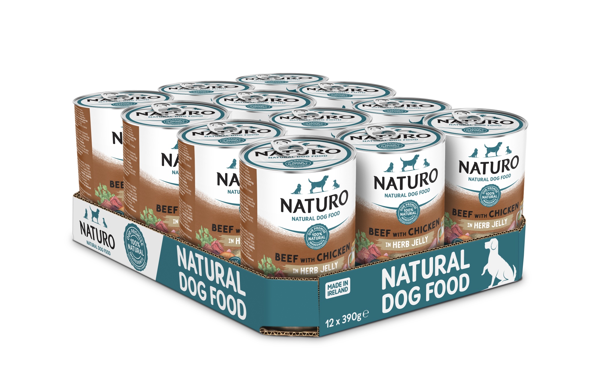 Naturo Adult Beef & Chicken Wet Dog Food  In Jelly Can 390g x 12