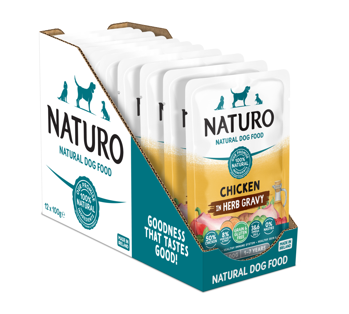 Naturo Adult Grain & Gluten Free Wet  Dog Food Chicken in Herb Gravy 100g x 12