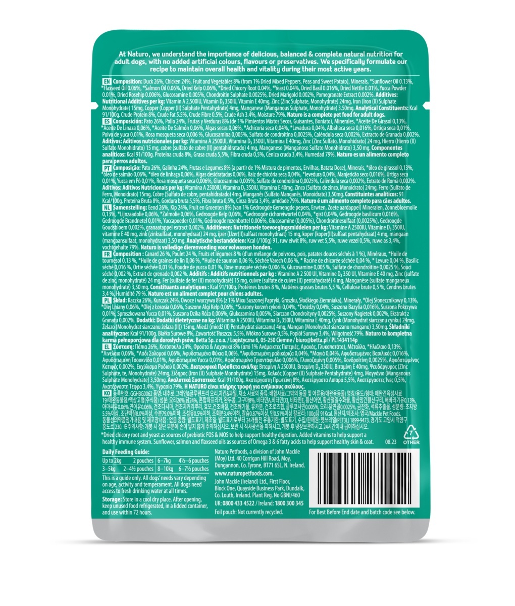 Naturo Adult Grain Free Gluten Free Duck with Chicken in Gravy 100gx12