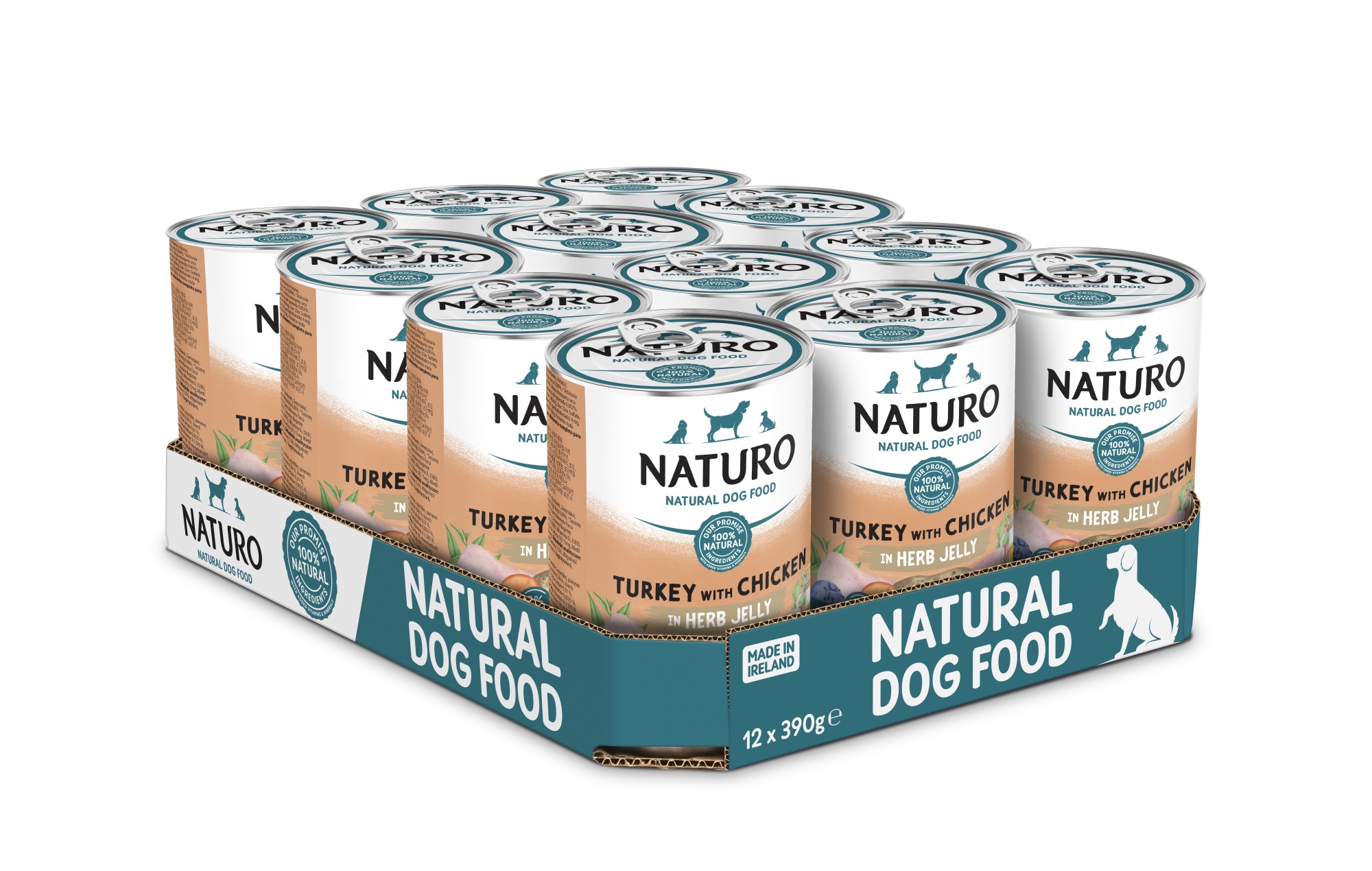 Naturo Adult Turkey & Chicken Dog Wet Food In Jelly Can 390g x 12