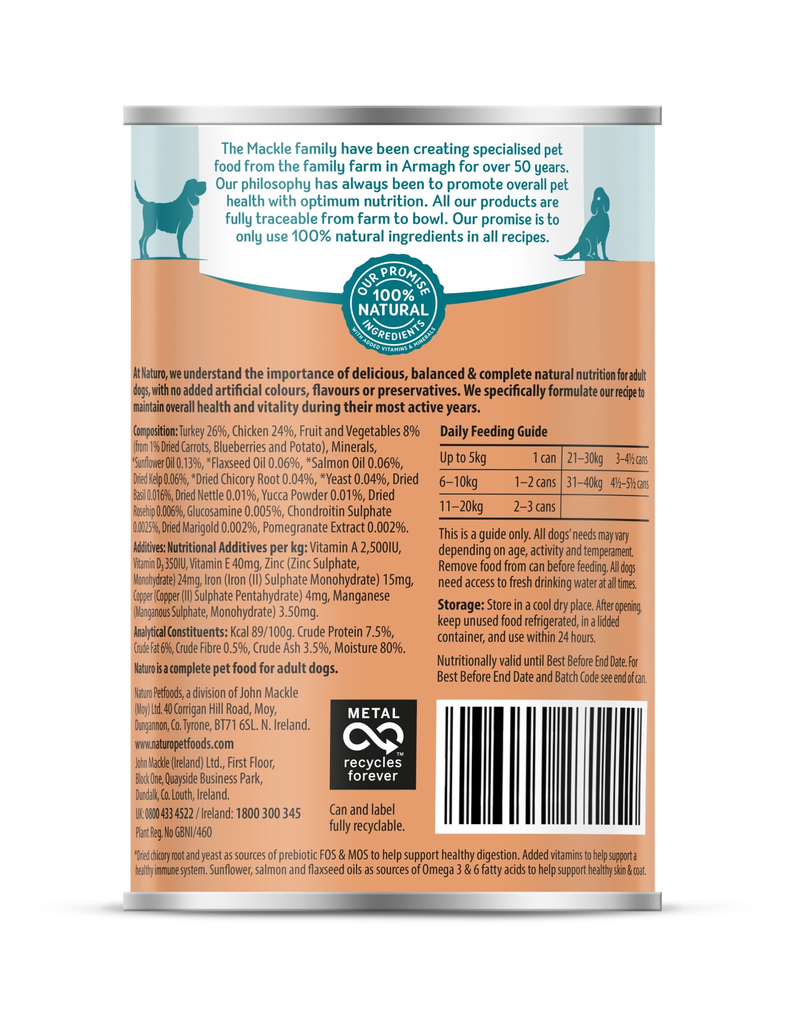 Naturo Adult Turkey & Chicken Dog Wet Food In Jelly Can 390g x 12