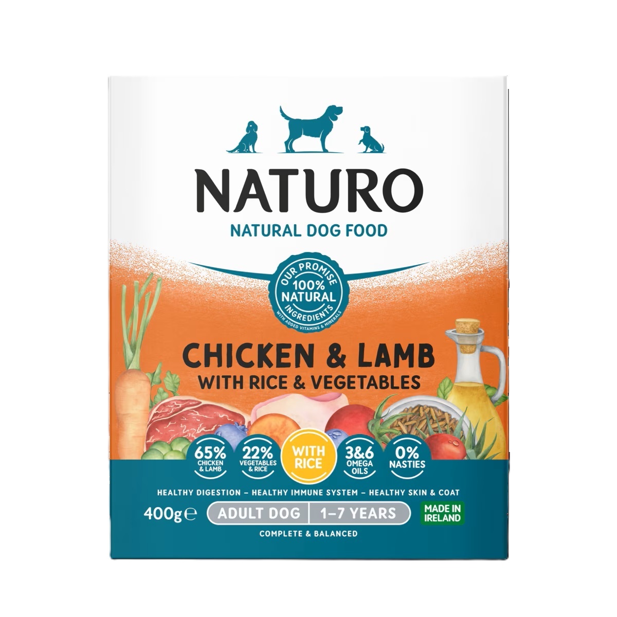 Naturo Adult Wet Dog Food Chicken Lamb & Rice With Veg Tray 400g x 7
