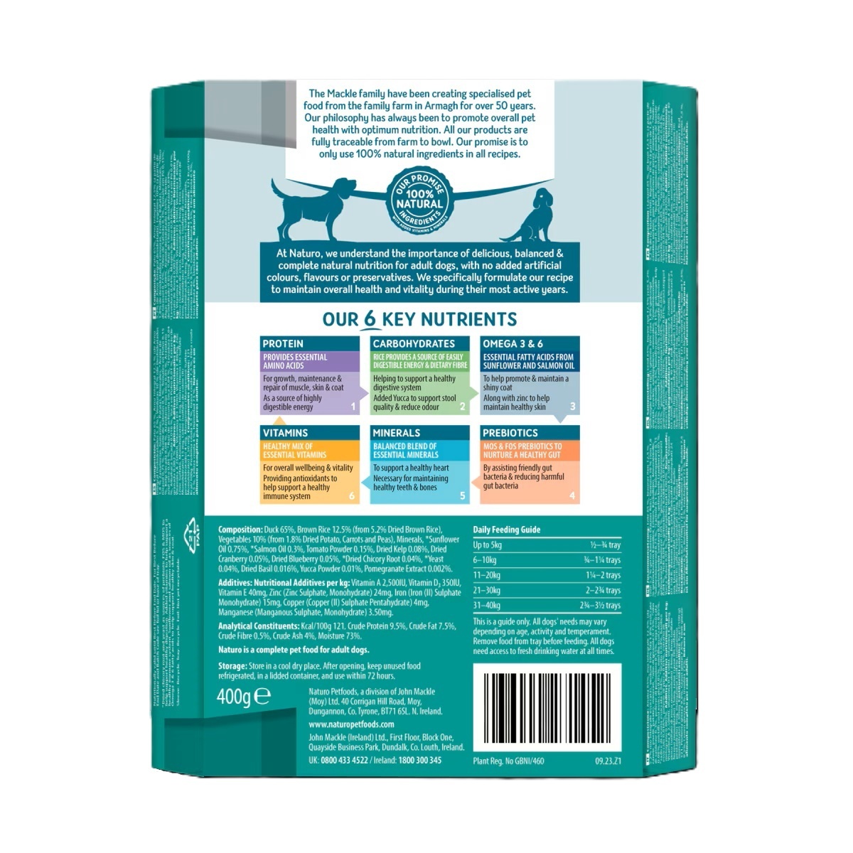 Naturo Adult Wet Dog Food Duck & Rice With Veg Tray 400g x 7