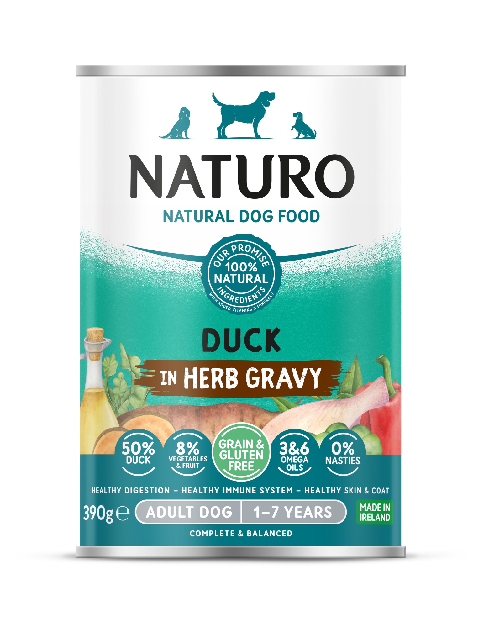 Naturo Adult Wet Dog Food Duck In Gravy Can 390g x 12
