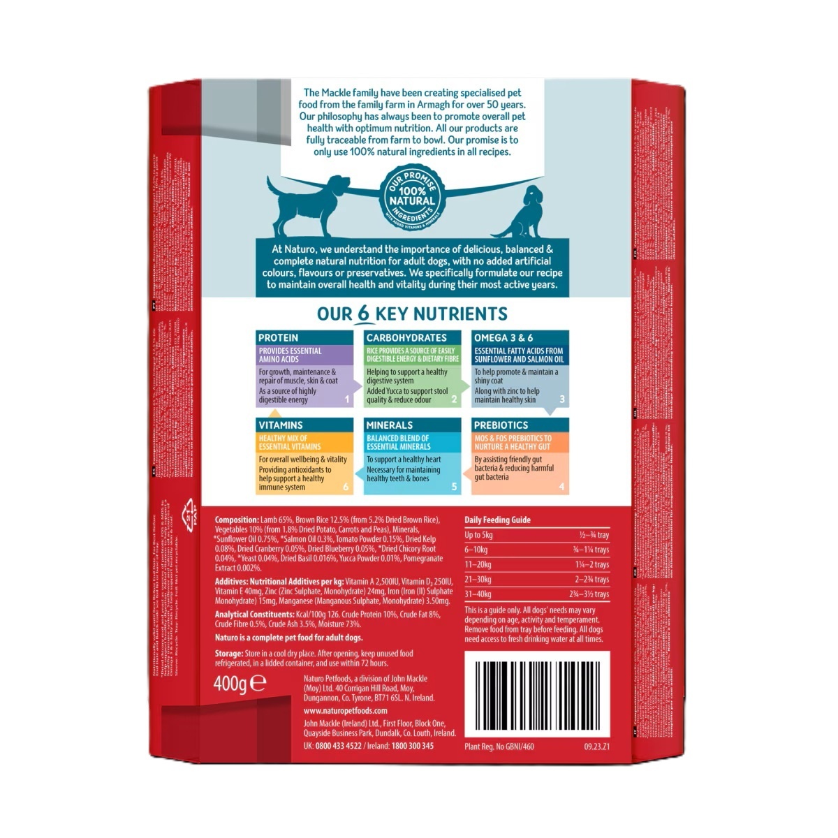 Naturo Adult Wet Dog Food Lamb & Rice With Veg Tray 400g x 7