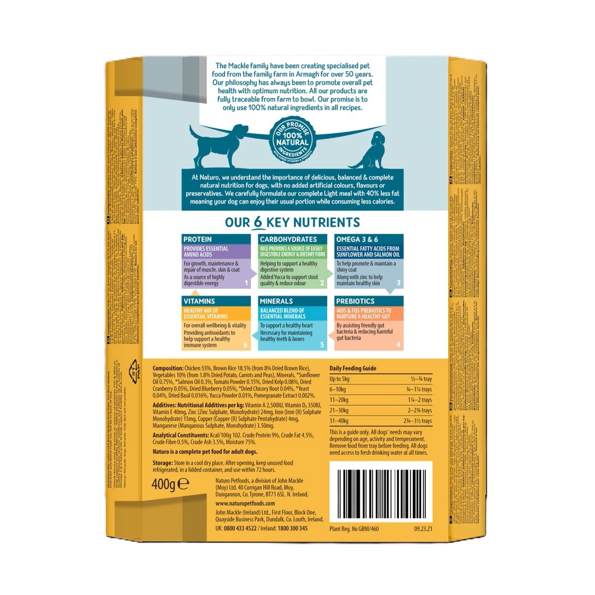 Naturo Adult Wet Dog Food Light Chicken & Rice With Veg Tray 400g x 7