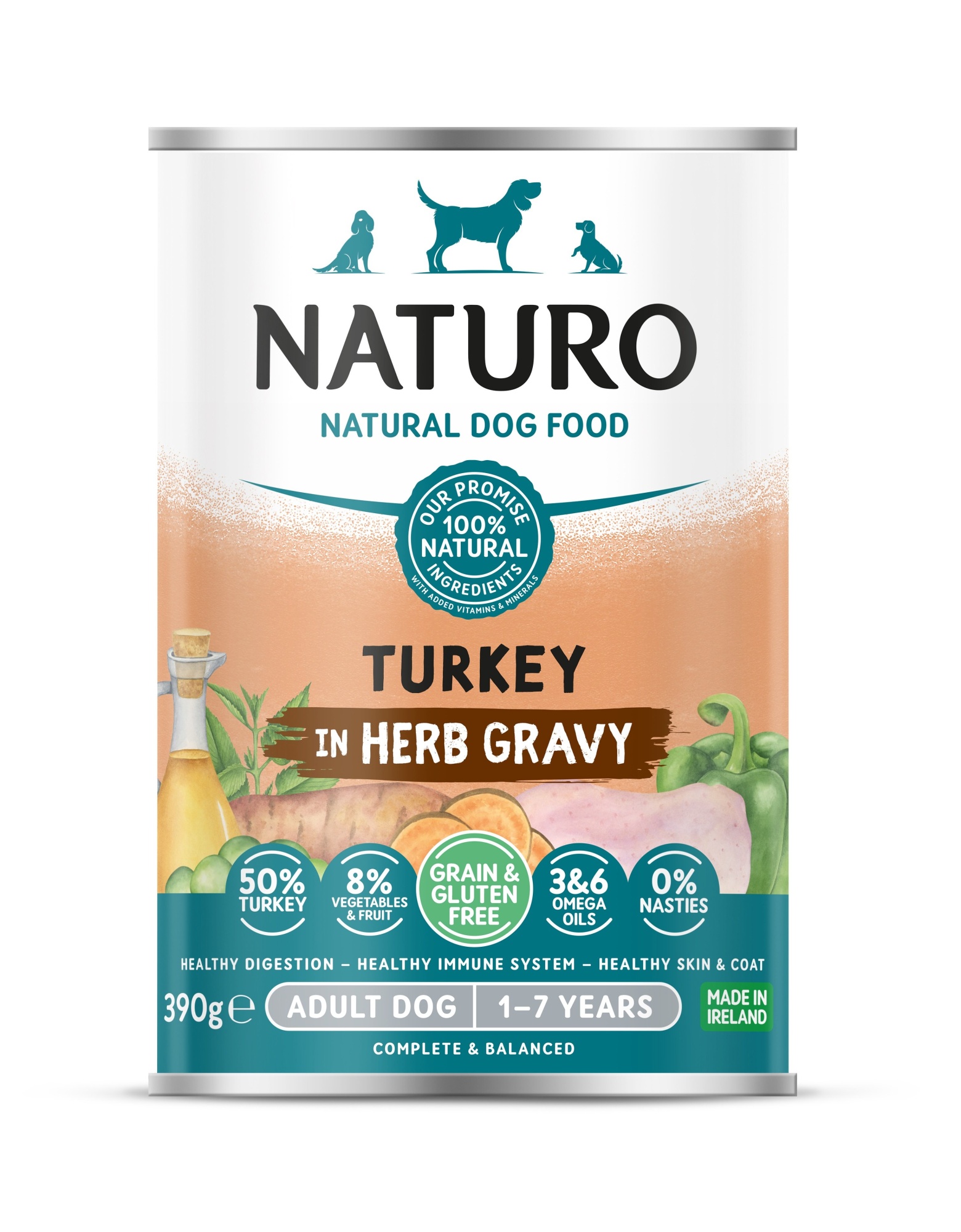 Naturo Adult Wet Dog Food Turkey In Gravy Can 390g x 12