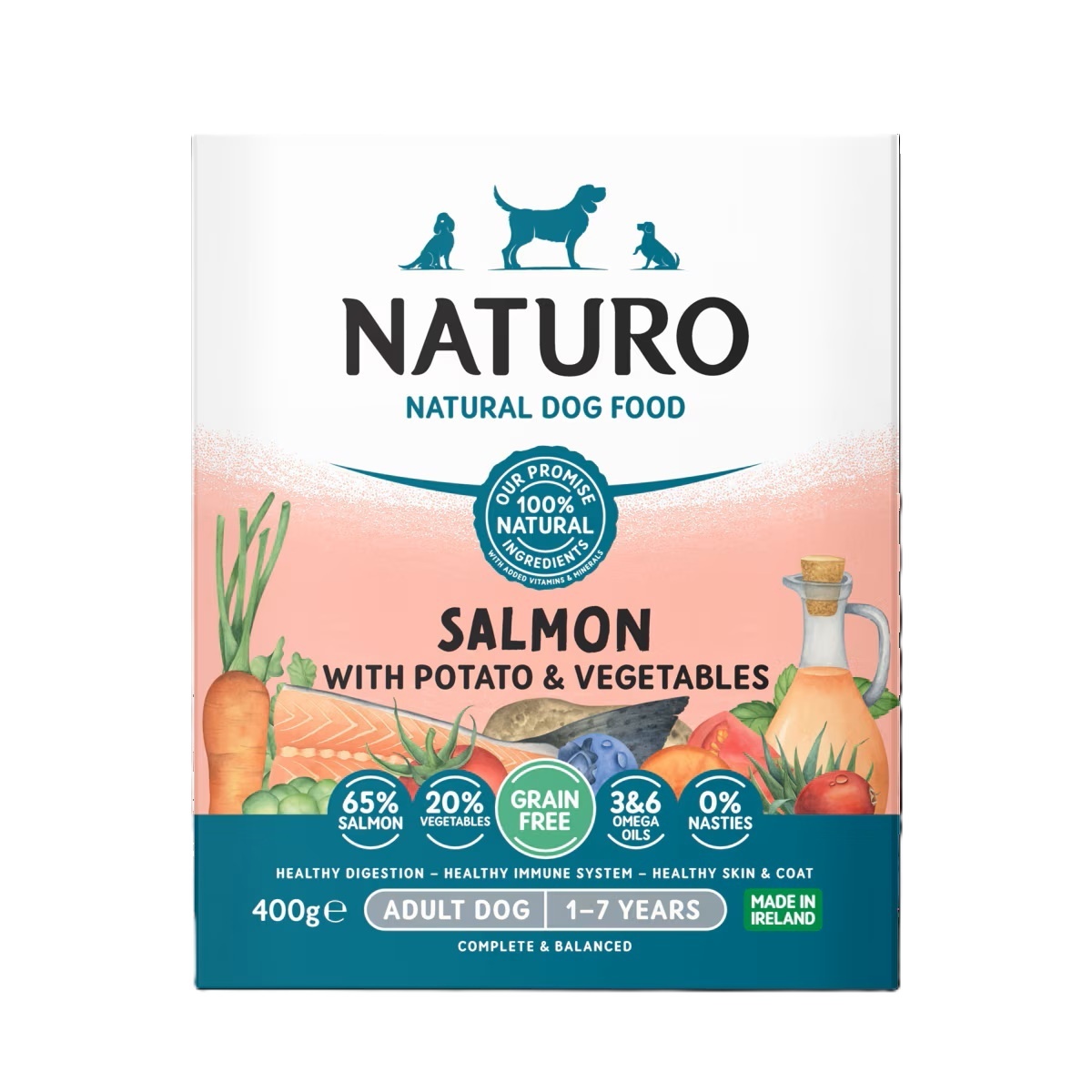 Naturo Grain Free Adult Wet Dog Food  Salmon & Potato With Veg Tray 400g x 7
