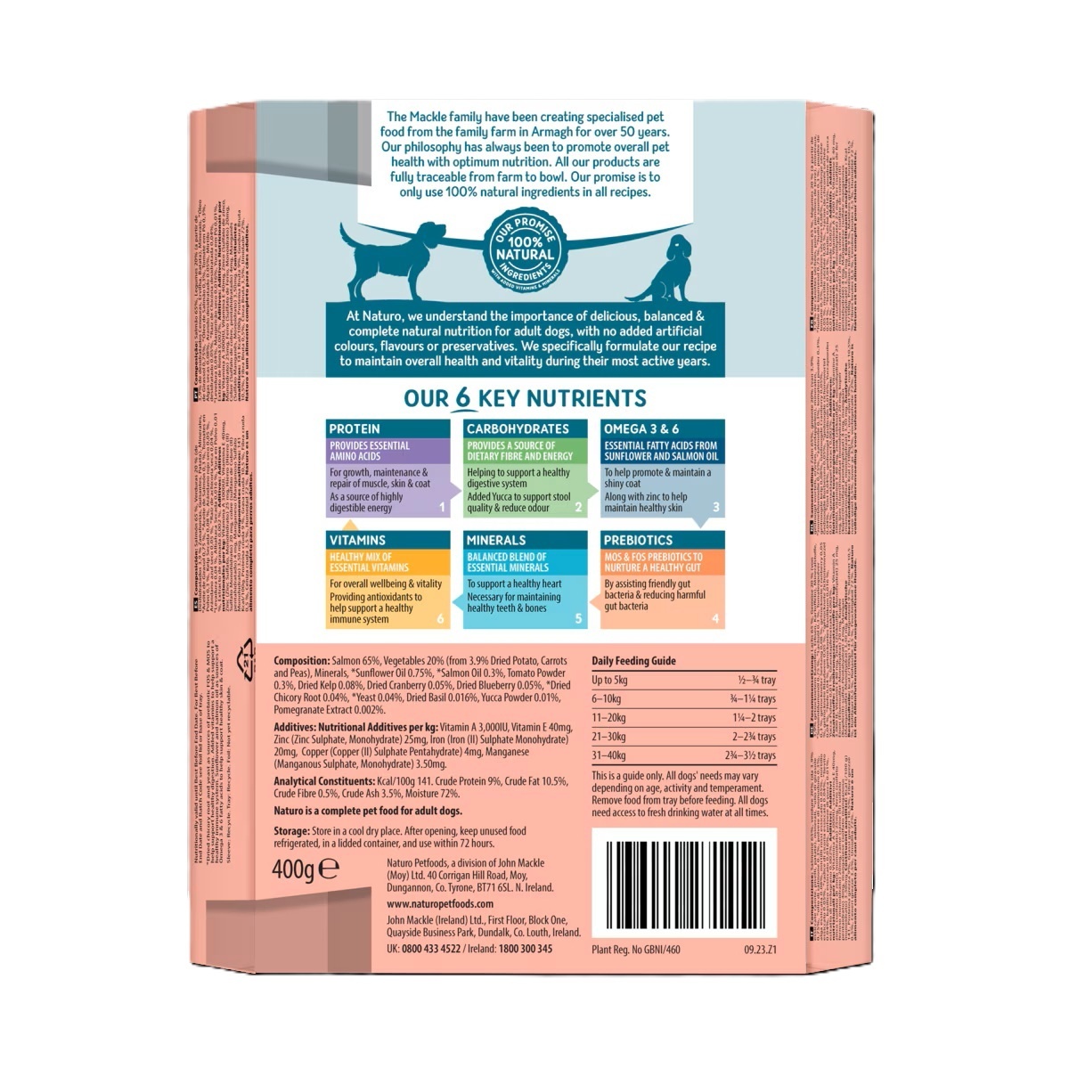 Naturo Grain Free Adult Wet Dog Food  Salmon & Potato With Veg Tray 400g x 7