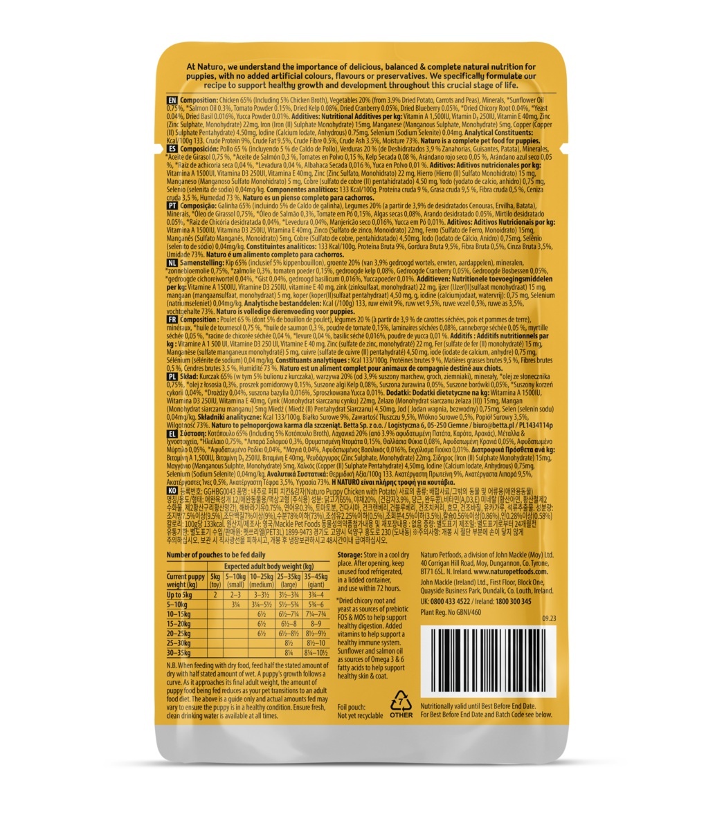 Naturo Puppy/Junior Grain Free Chicken with Potato & Vegetables Pouch 150gx8