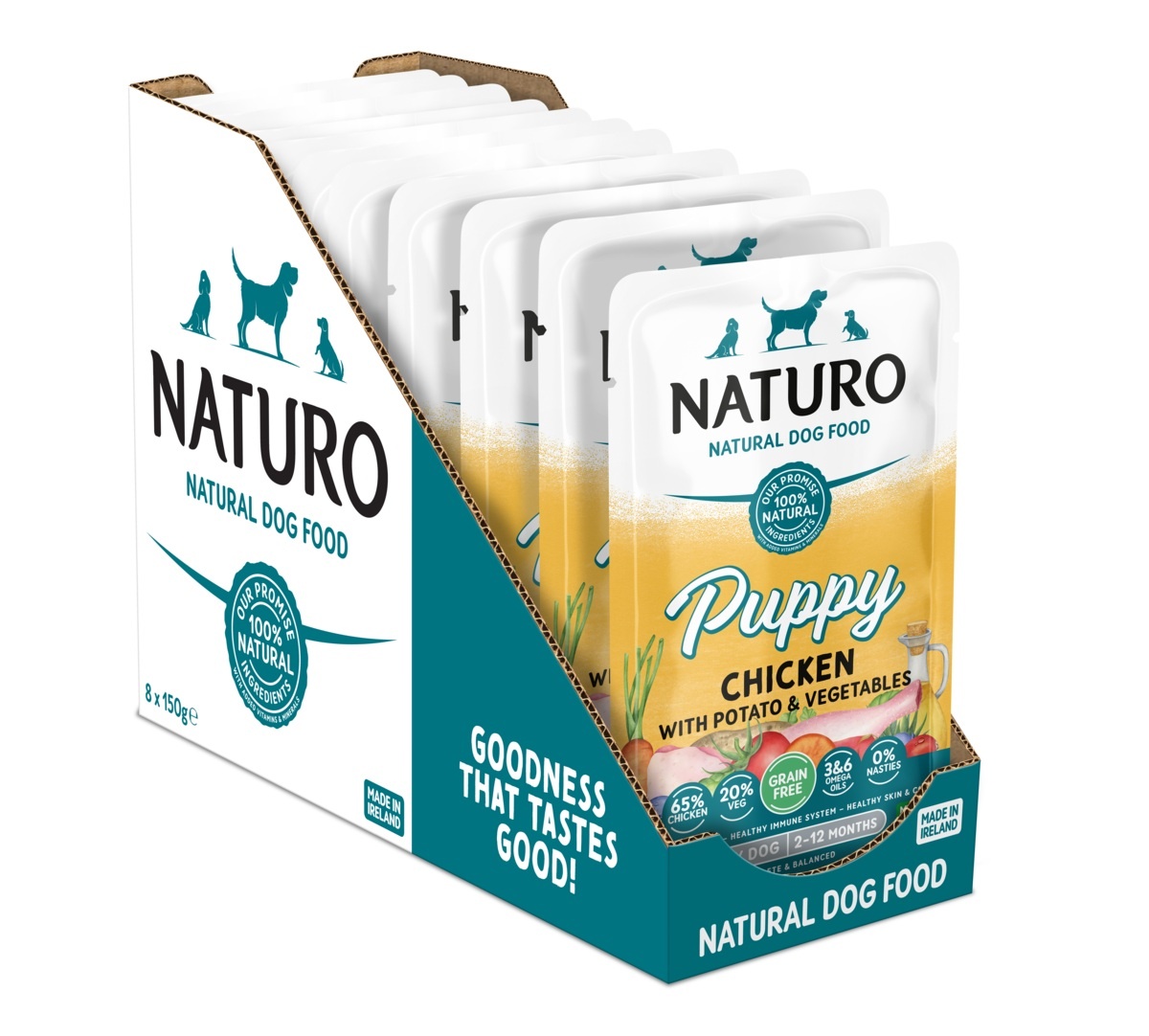 Naturo Puppy/Junior Grain Free Chicken with Potato & Vegetables Pouch 150gx8