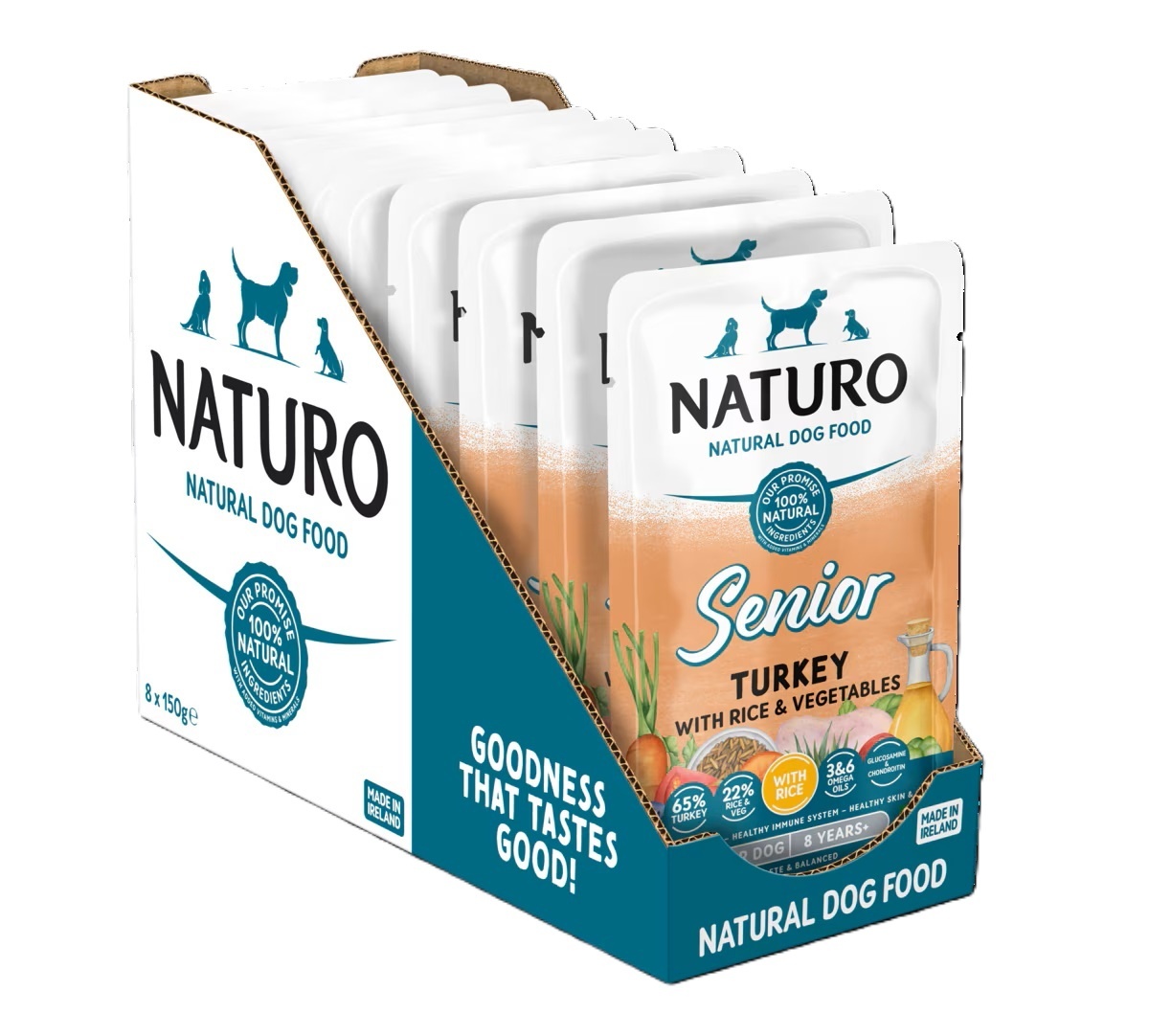 Naturo Senior/Mature Wet Dog Food Turkey with Rice & Vegetables 150g Pouch x 8