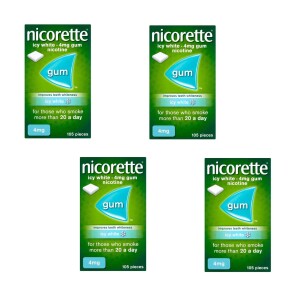  Nicorette 4mg Icy White Gum Four Pack (4 x 105 Pieces) 