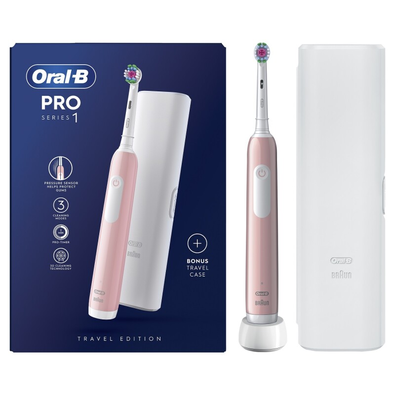 Oral-B Pro 1 3D White Pink + Travel Case