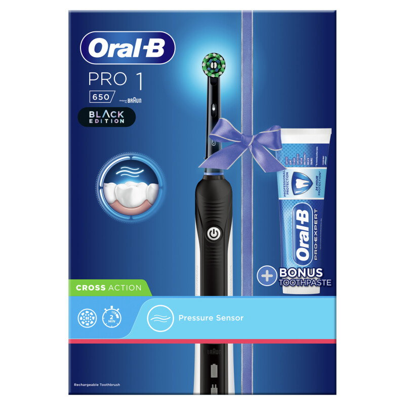 Oral-B Pro 1 650 CrossAction Black + Bonus Toothpaste