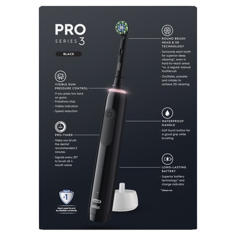 Oral B Pro 3 (3500) Black Edition Electric Toothbrush with Travel Case