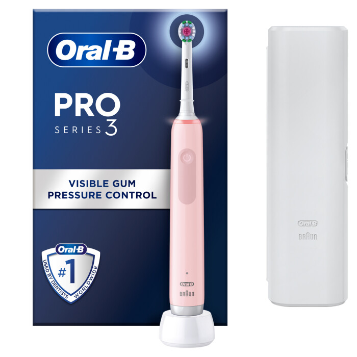 Image of Oral-B Pro 3 3500 White/Pink Toothbrush with Case