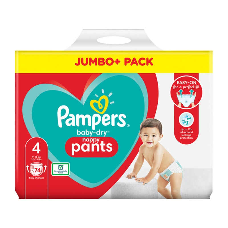 Pampers Baby Dry Pants Size 4 Jumbo Pack & Wipes Bundle