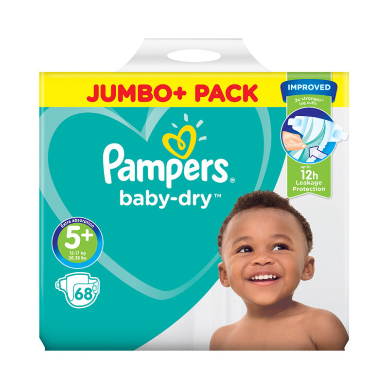 Pampers Baby Dry Size 5+ Jumbo Pack & Wipes Bundle