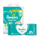 Pampers Baby Dry Size 8 Jumbo Pack & Wipes Bundle