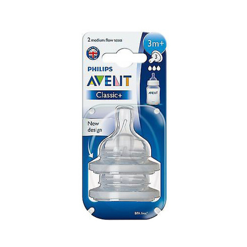 Philips Avent Classic+ 3 Month+ Medium Flow Silicone Teat Twin Pack