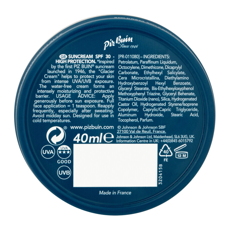 Buy Piz Buin SPF30 Glacier Cream 40ml | Chemist Direct