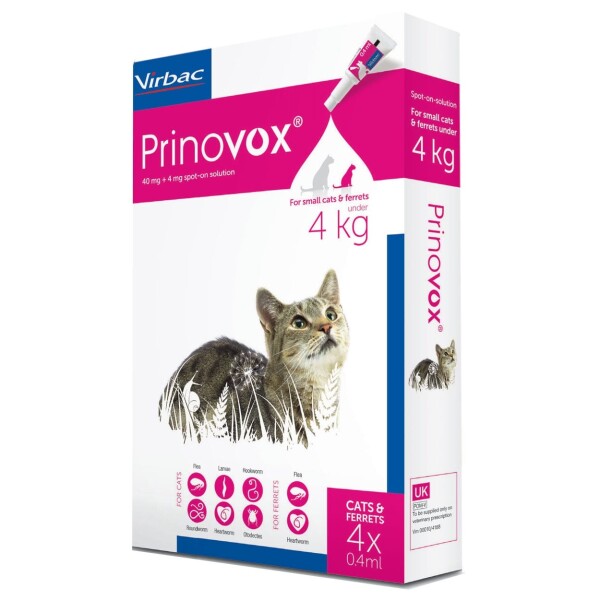 Prinovox Spot On Solution for Cats Pack of 4 40 Small Cats and Ferrets up to 4kg
