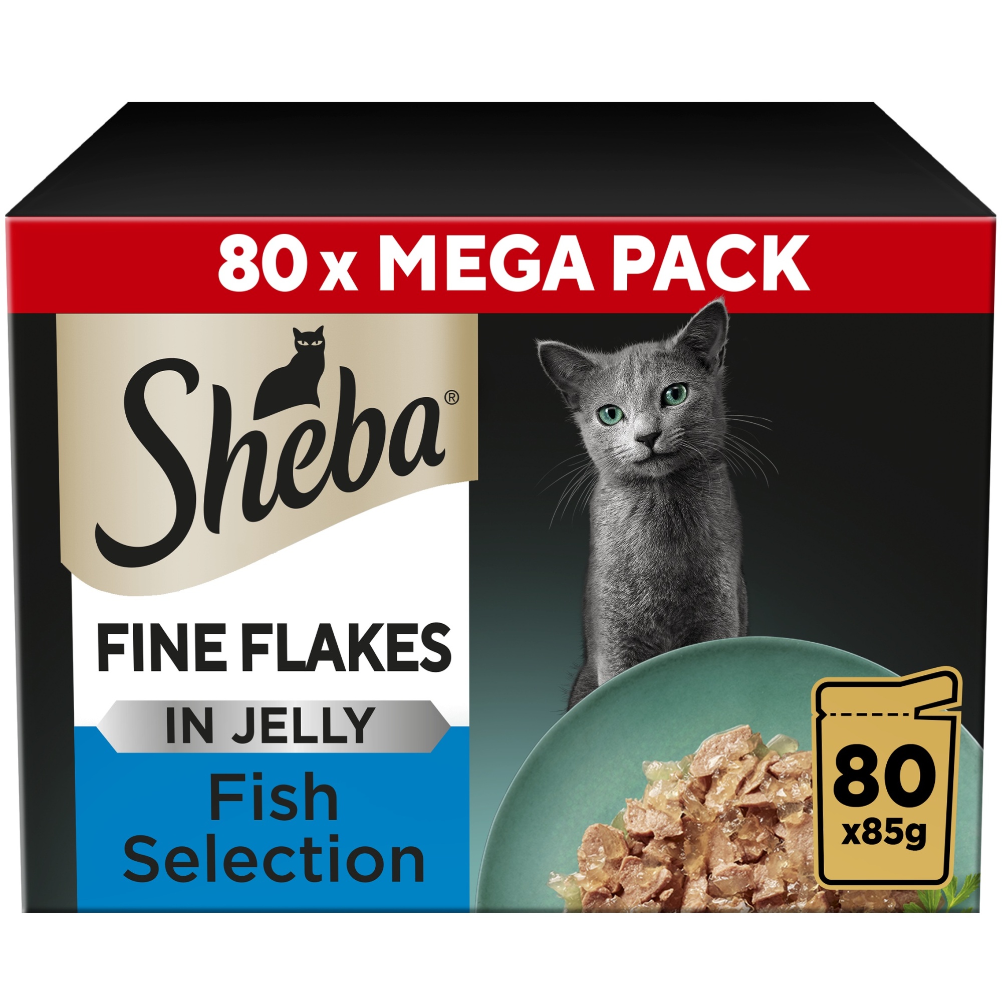 SHEBA Fine Flakes Cat Food Pouch Fish in Jelly Giant Pack 80 x 85g